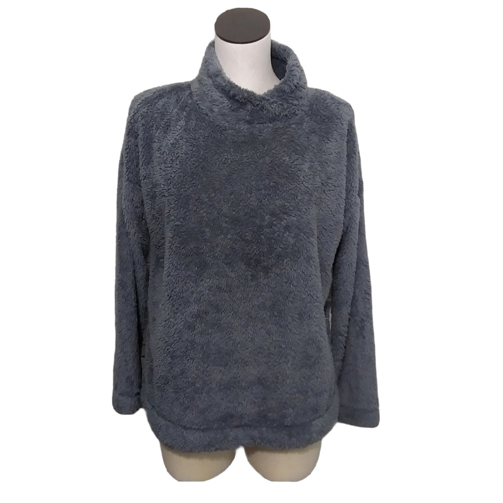 Jane‎ and Bleecker Gray Faux Fur Funnel Neck Pullover Top Small Sherpa Cozy S